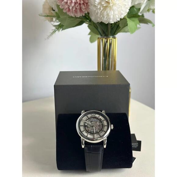 Emporio Armani AR1981 Automatic Black Crocodile Embossed Leather Men's Watch